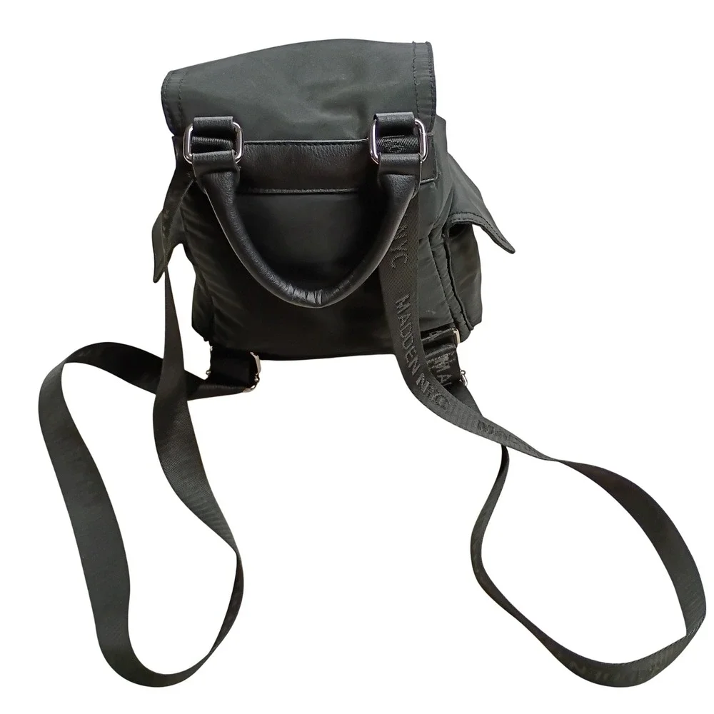 Madden NYC Backpack Women‎ Small Black Good Nylon Mini Buckle Straps Utility